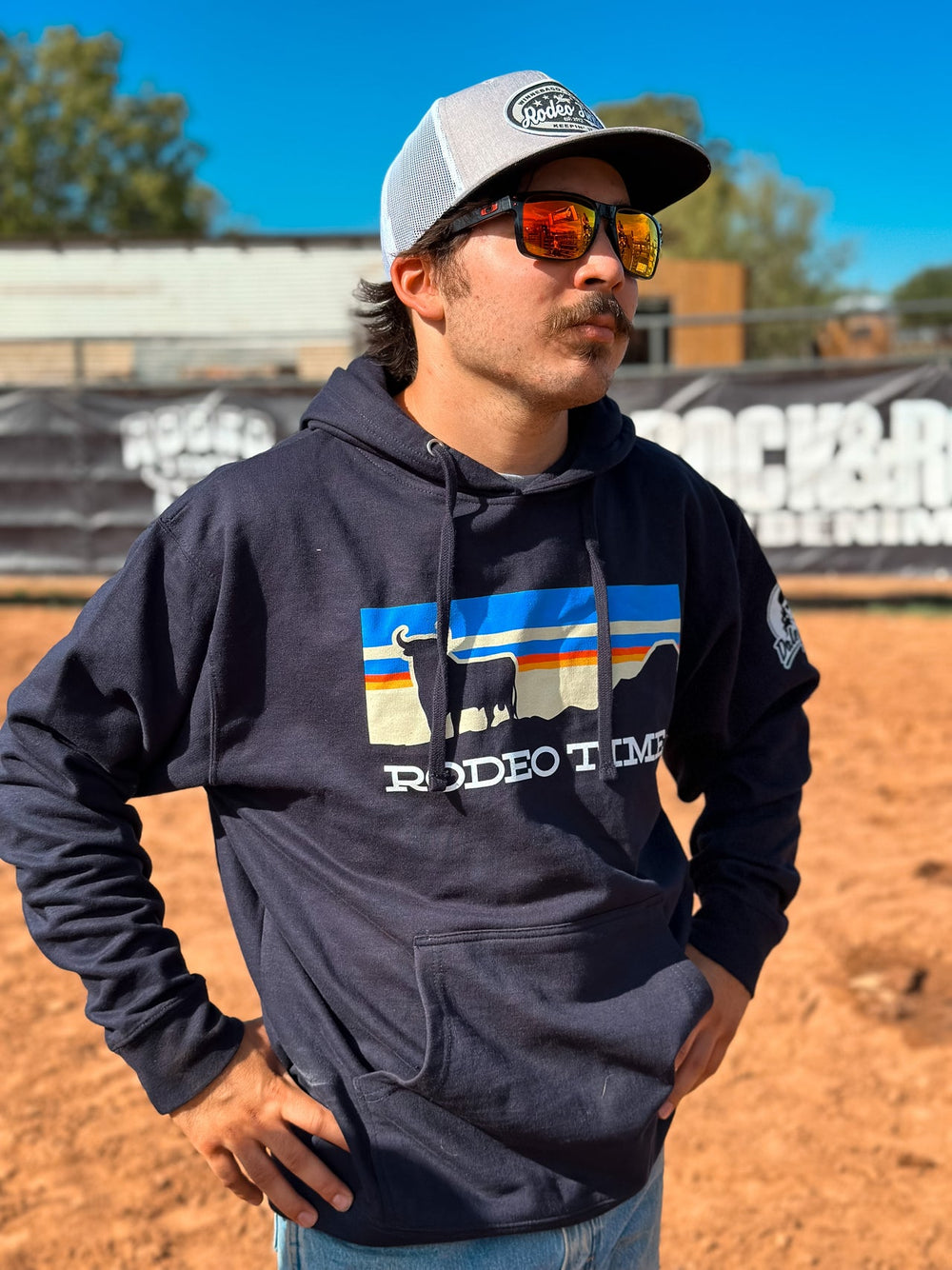 Dale Brisby Unisex Hoodie "Sunset Rodeo Time" in Navy