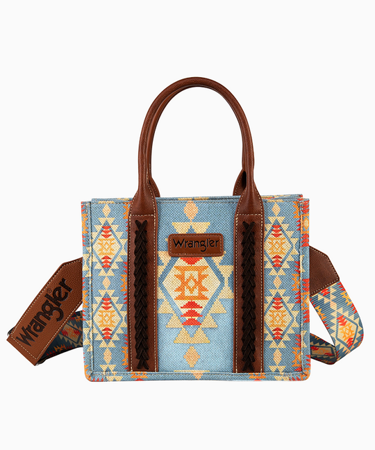 Wrangler Southwestern Print Small Canvas Tote/Crossbody light blue