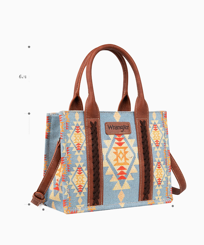 Wrangler Southwestern Print Small Canvas Tote/Crossbody light blue