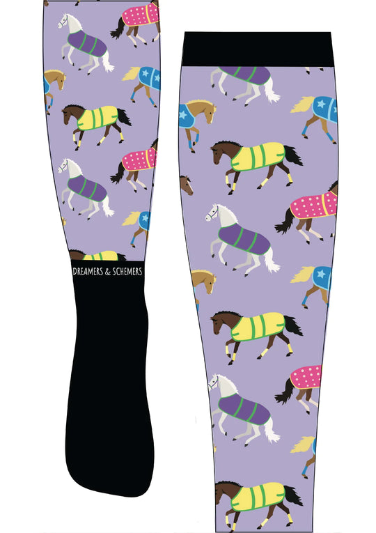 Dreamers &amp; Schemers Riding Socks "All Pony Horse Blankets"