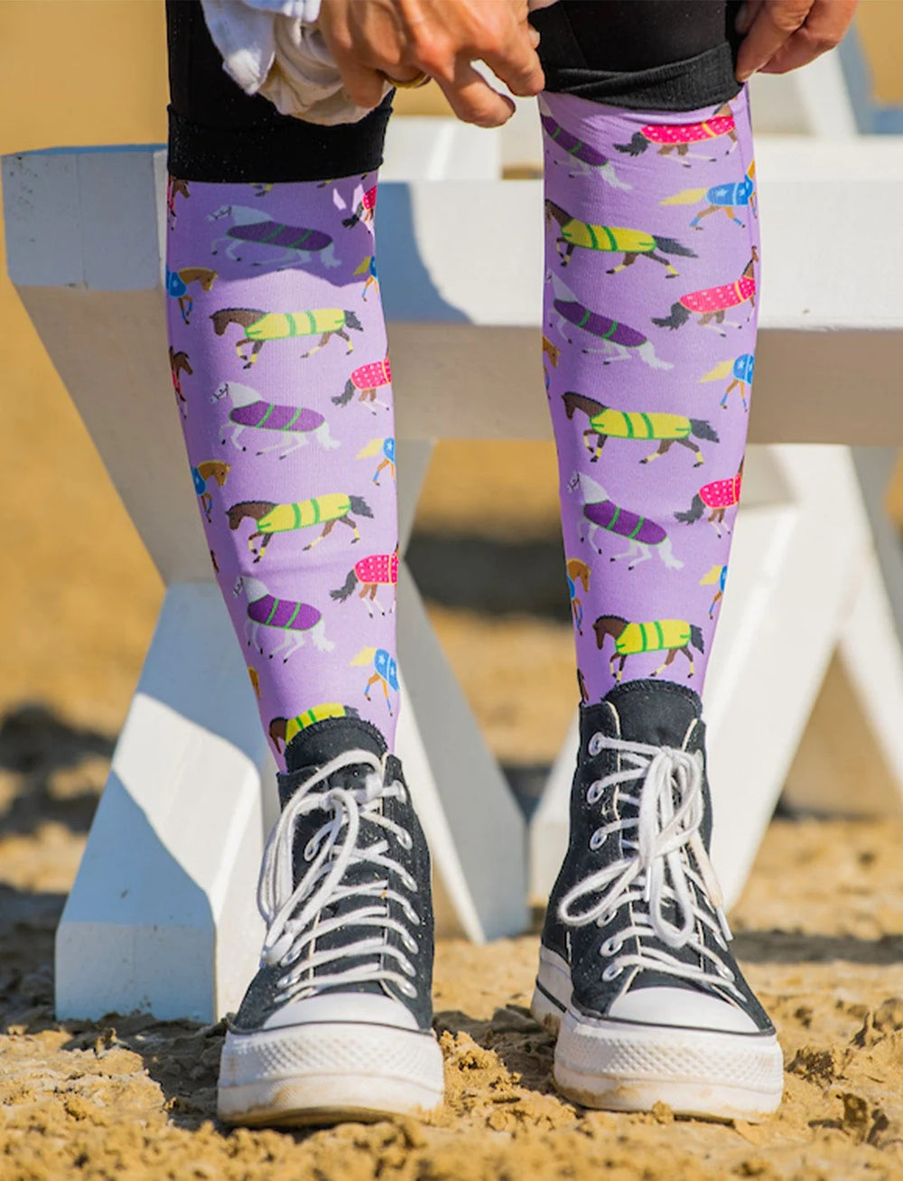 Dreamers &amp; Schemers Riding Socks "All Pony Horse Blankets"