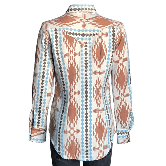 Rockmount-Womens-Flannel-Jacquard-Western-Shirt- Ivory-Brown-Back-4hooves