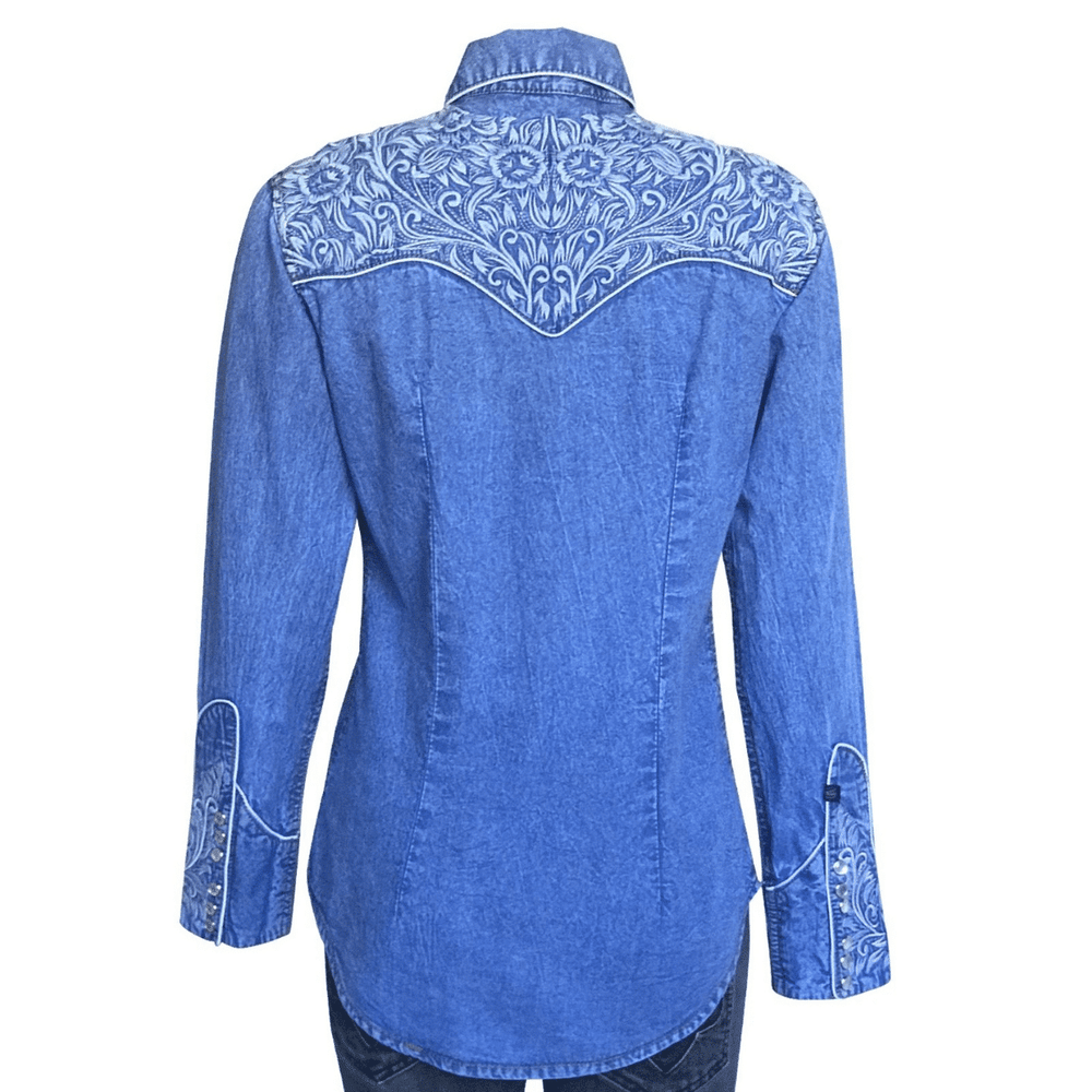 Rockmount-Womens-Vintage-Tooling-Embroidery-Denim-Blue-Western-Shirt-Back-4hooves