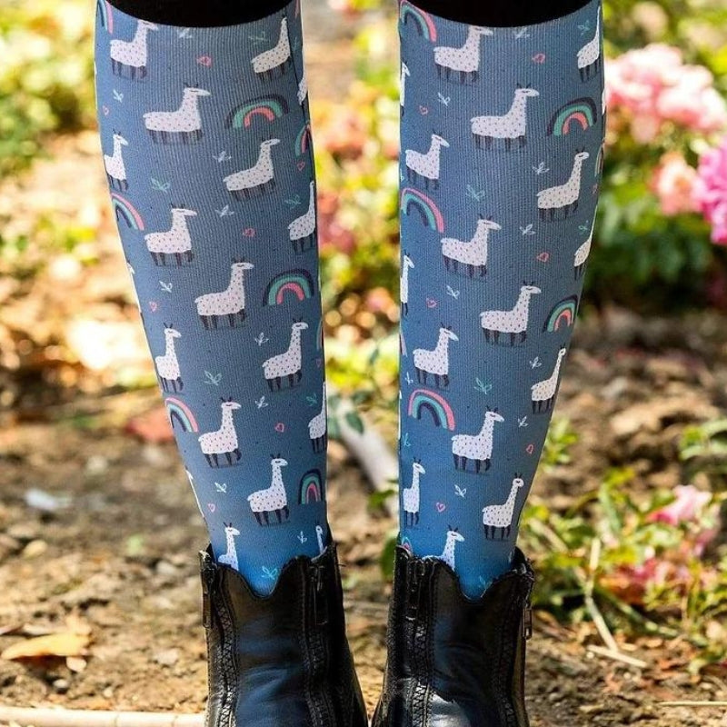 dreamers-and-schemers-boot-socks-llama-love-4hooves-leg